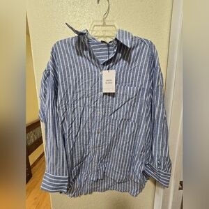 Love Tree Blue and White Striped Women's Shirt